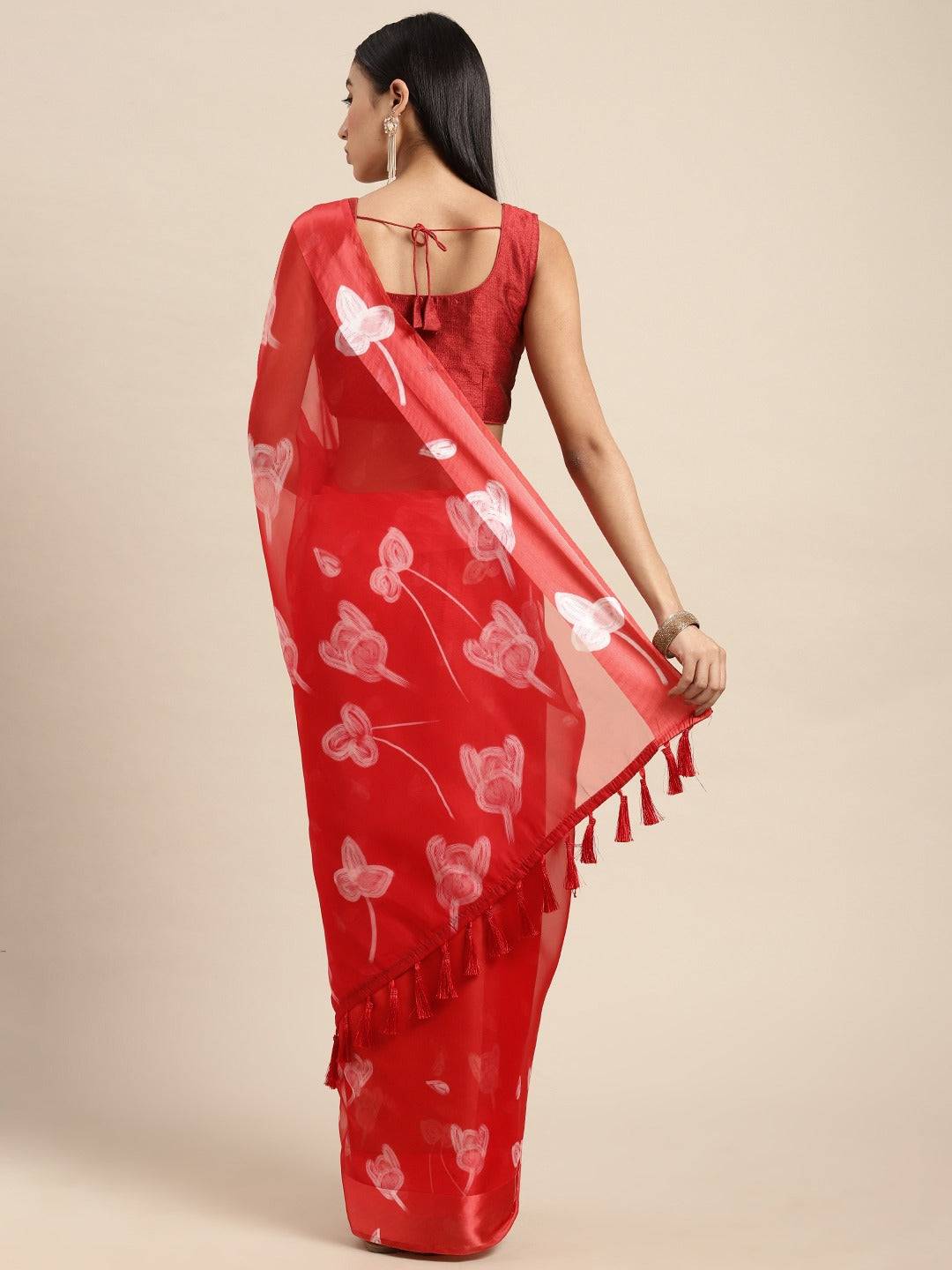 Organza With Satin Border Flower Print Party Wear Saree