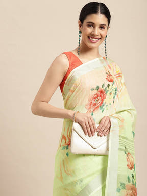 Organza With Satin Border Flower Print Party Wear Saree