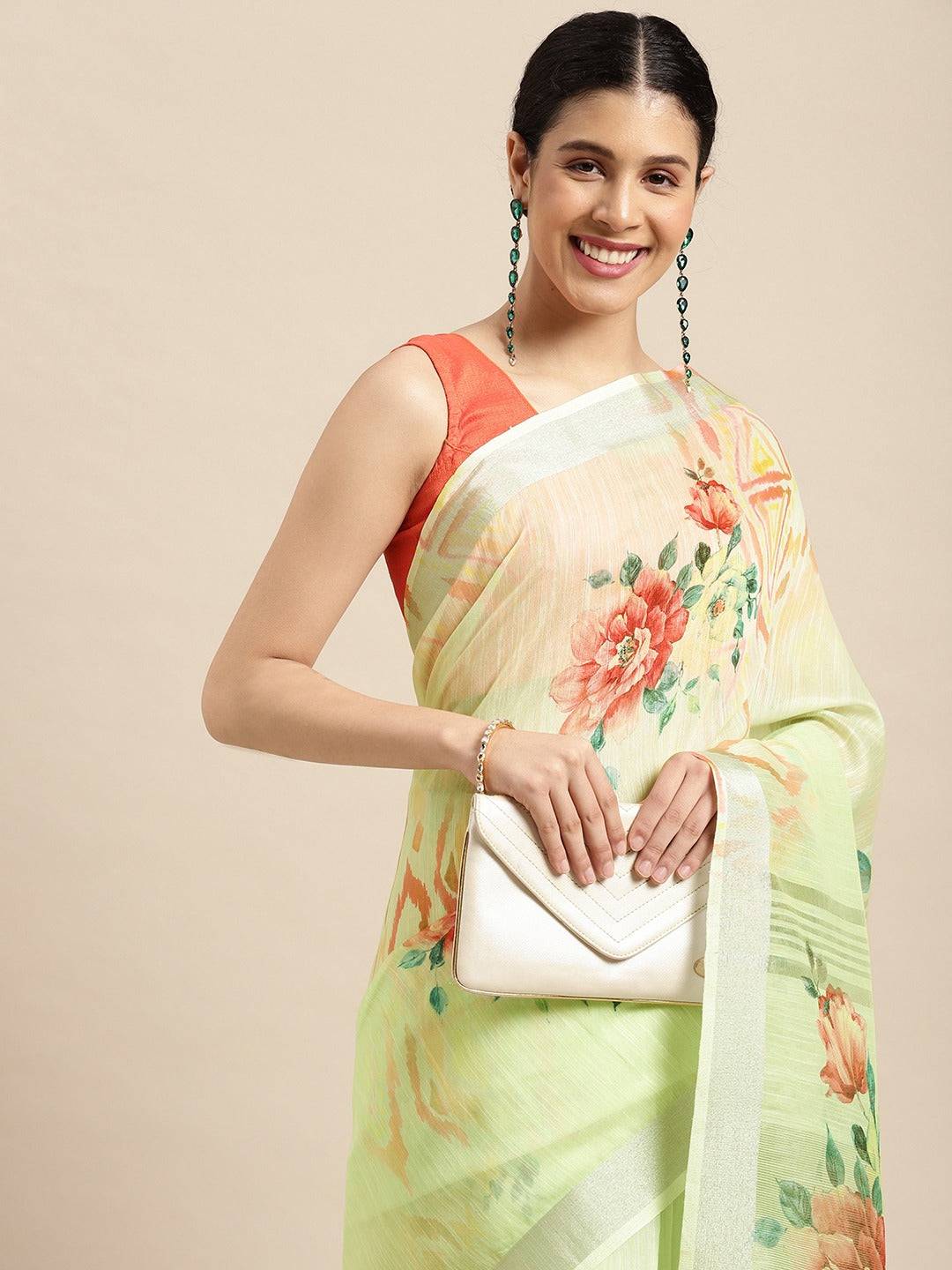 Organza With Satin Border Flower Print Party Wear Saree