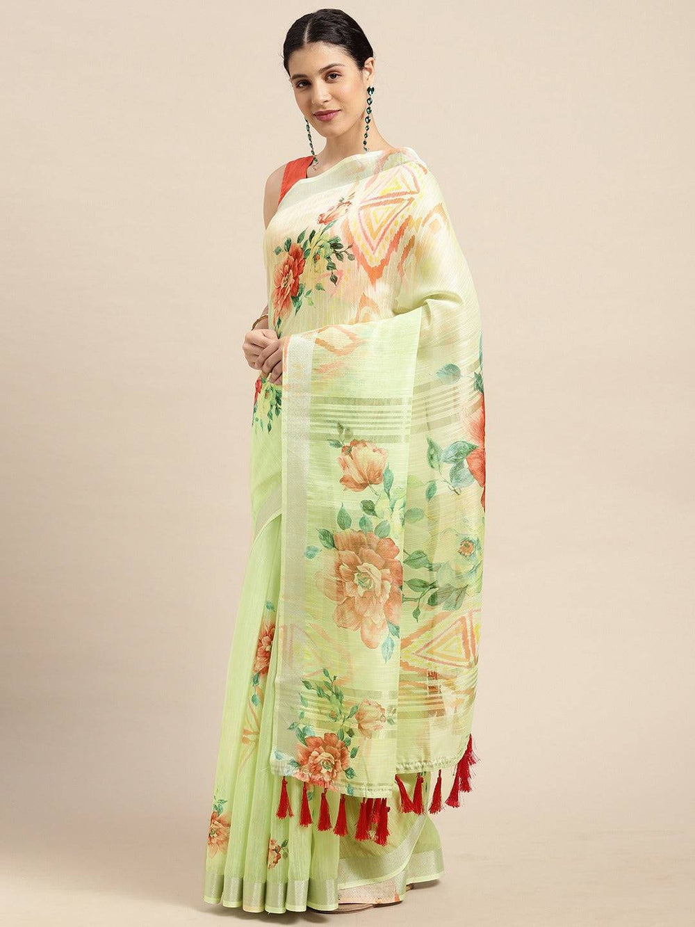 Organza With Satin Border Flower Print Party Wear Saree
