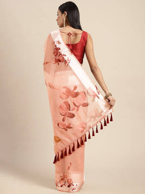 Organza With Satin Border Flower Print Party Wear Saree