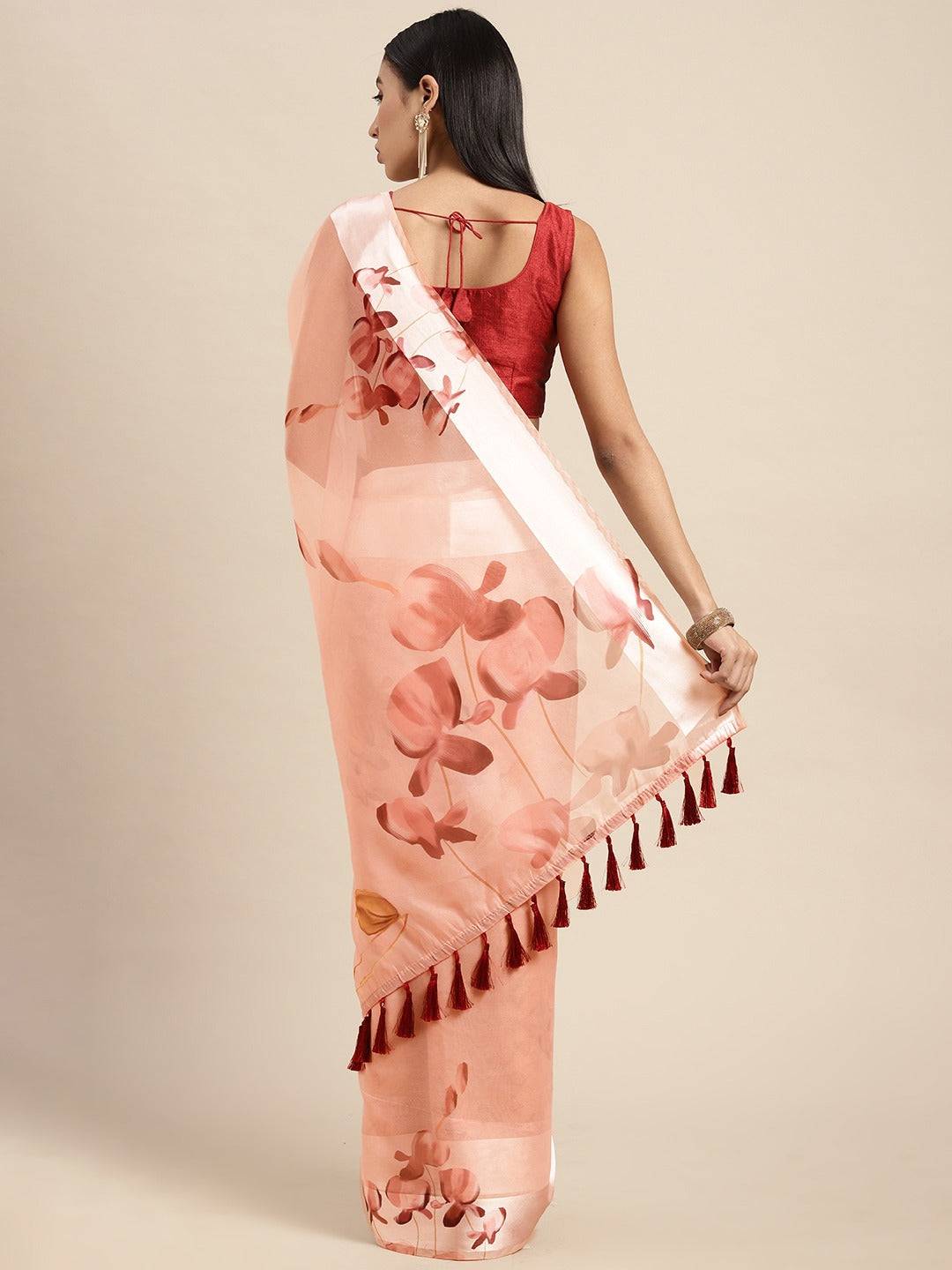Organza With Satin Border Flower Print Party Wear Saree