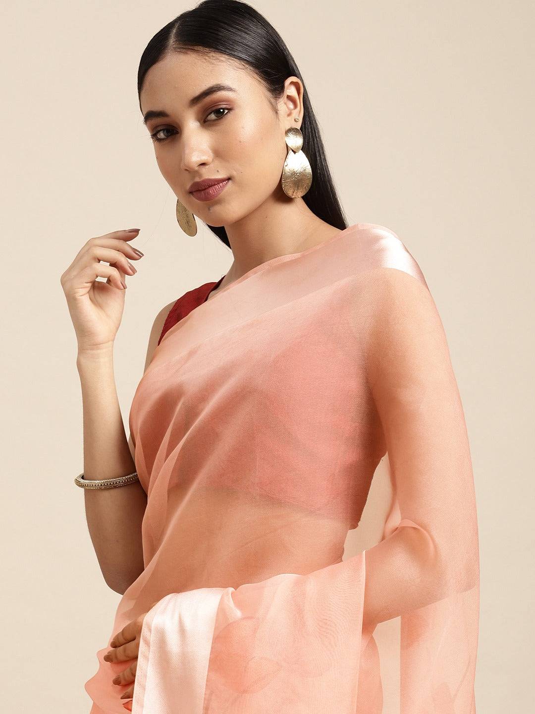 Organza With Satin Border Flower Print Party Wear Saree