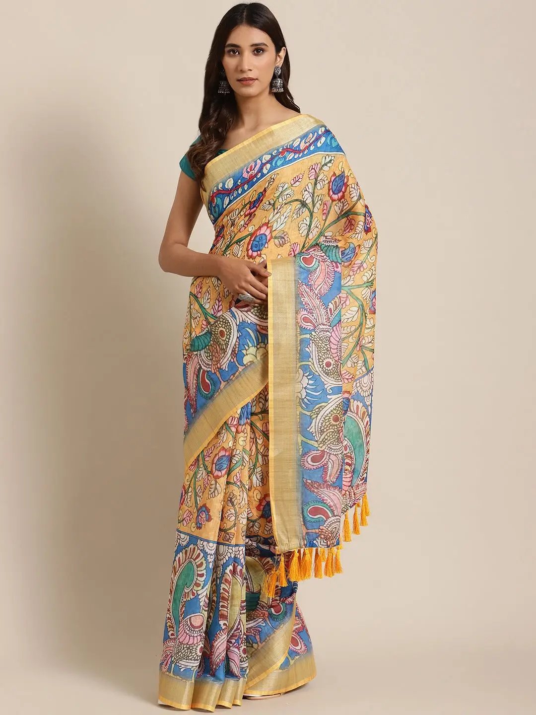  Beautiful Blue Kalamkari Print Saree 