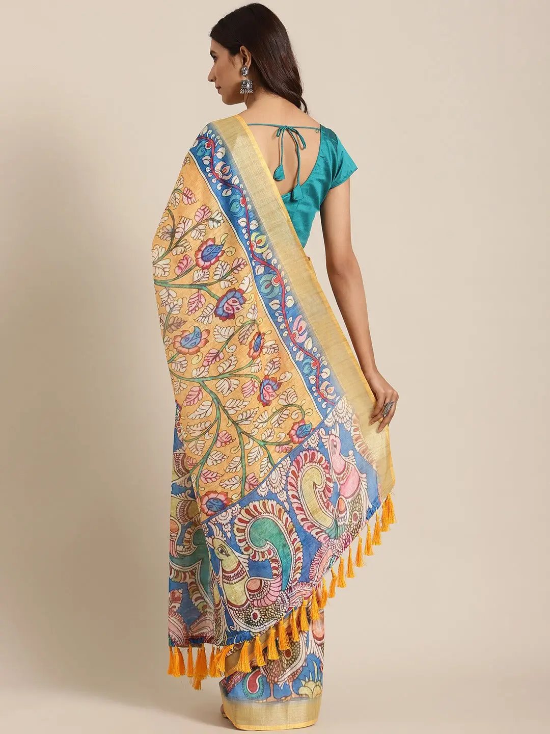  Beautiful Blue Kalamkari Print Saree 