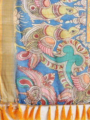  Beautiful Blue Kalamkari Print Saree 