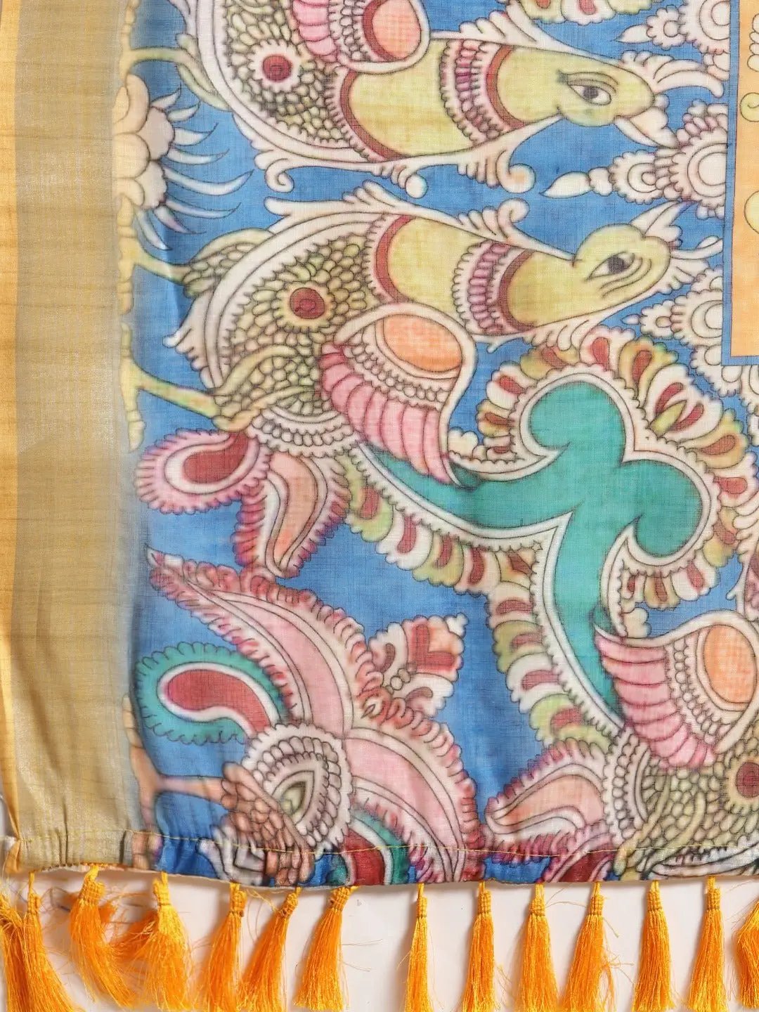  Beautiful Blue Kalamkari Print Saree 