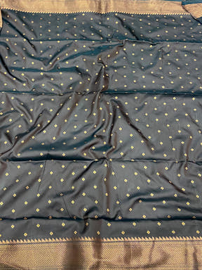 Raven Black Copper Elegance Soft Silk Saree