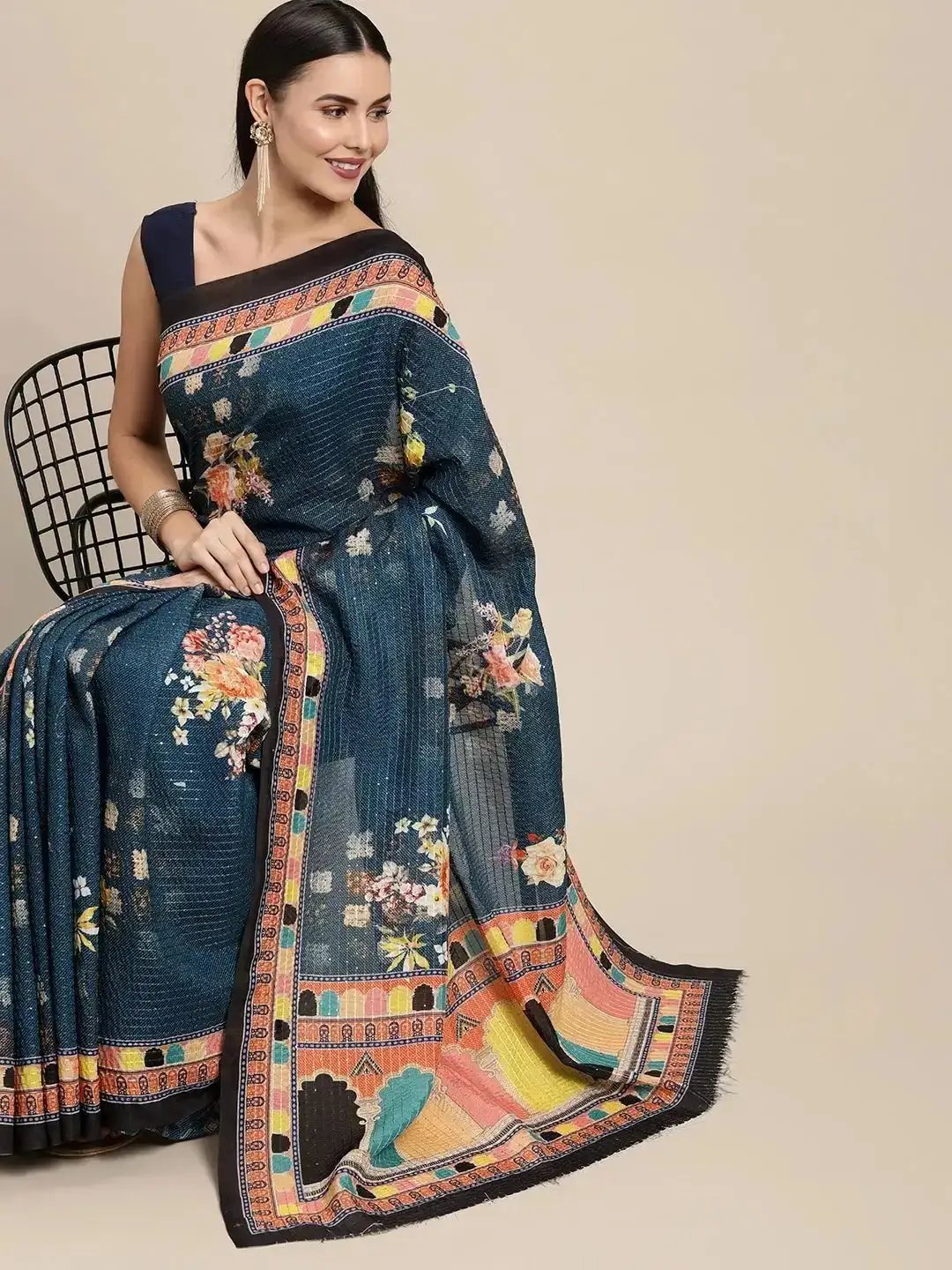 Beautiful Sequenced Work Silk Saree with Printed Border