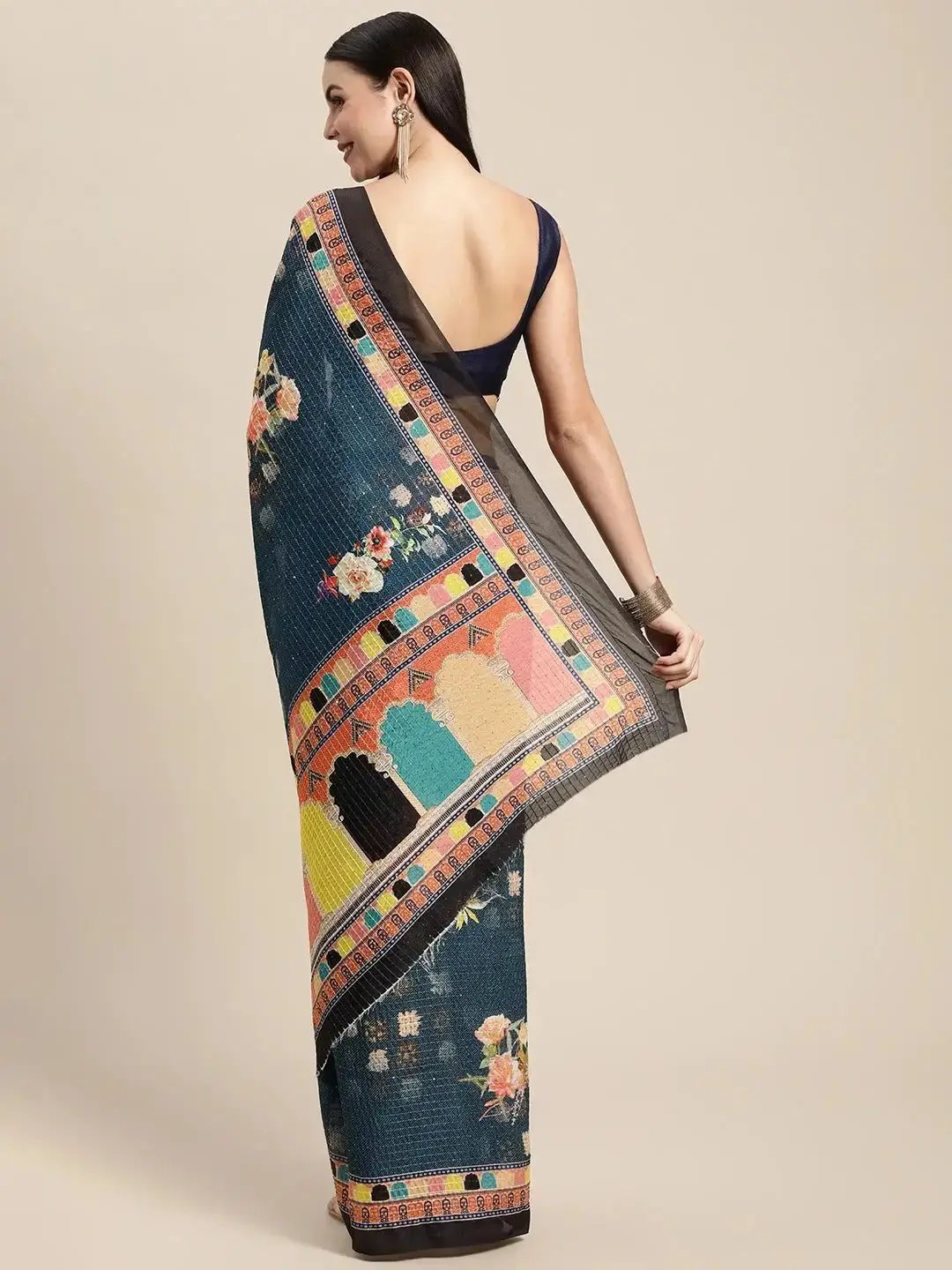  Beautiful Sequenced Work Silk Saree with Printed Border