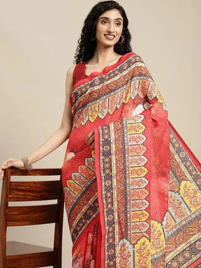 Beautiful Floral Printed Silk Saree