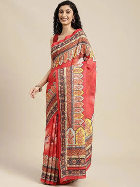 Beautiful Floral Printed Silk Saree