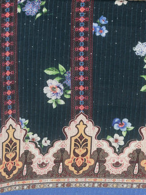 Stylish Blue Colour Floral Print Saree with Sequence Work 