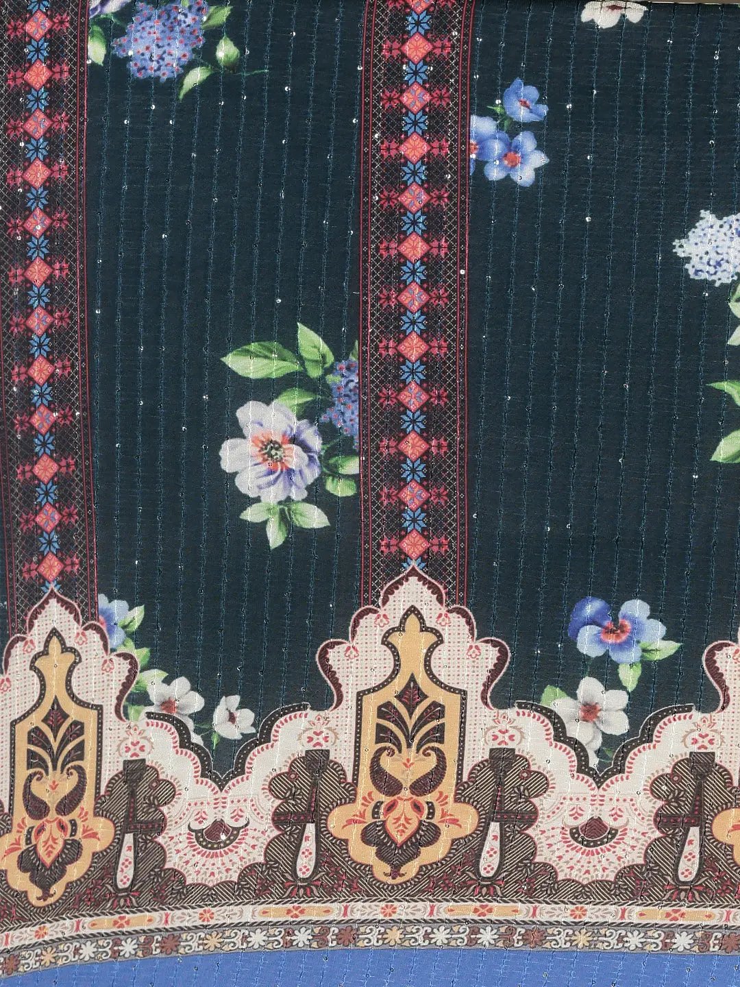 Stylish Blue Colour Floral Print Saree with Sequence Work 