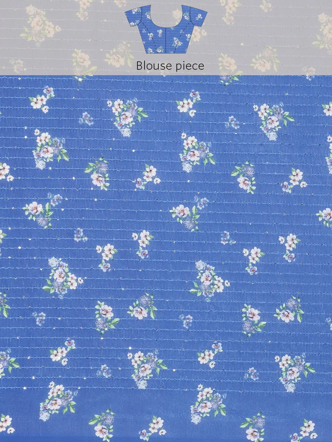 Stylish Blue Colour Floral Print Saree with Sequence Work 