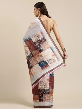 Beautiful Abstract Printed With Sequinned Work Silk Saree