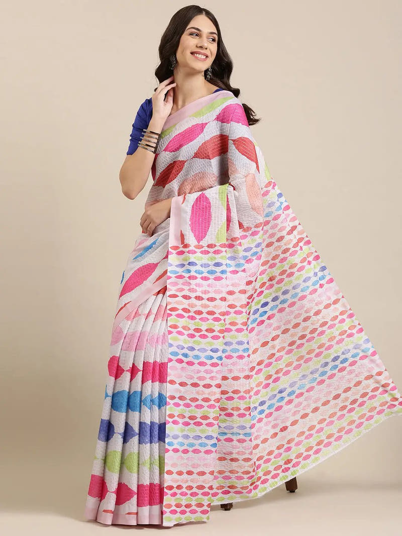 Beautiful Geometric Print With Sequinned Work Silk Saree