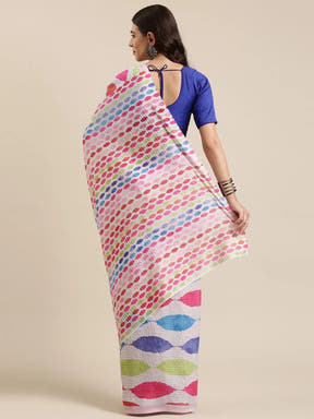 Beautiful Geometric Print With Sequinned Work Silk Saree