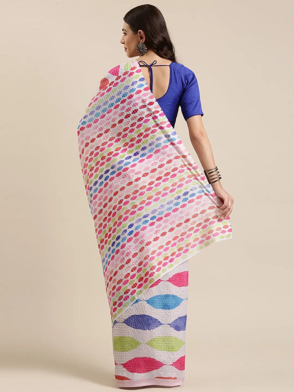 Beautiful Geometric Print With Sequinned Work Silk Saree