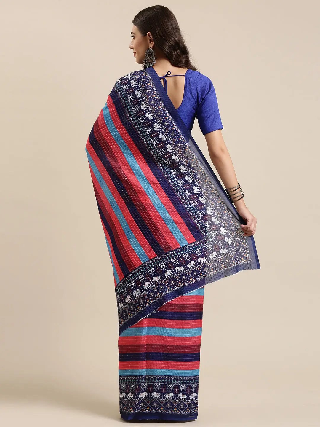 Stylish Striped Print Silk Saree with Sequenced Work