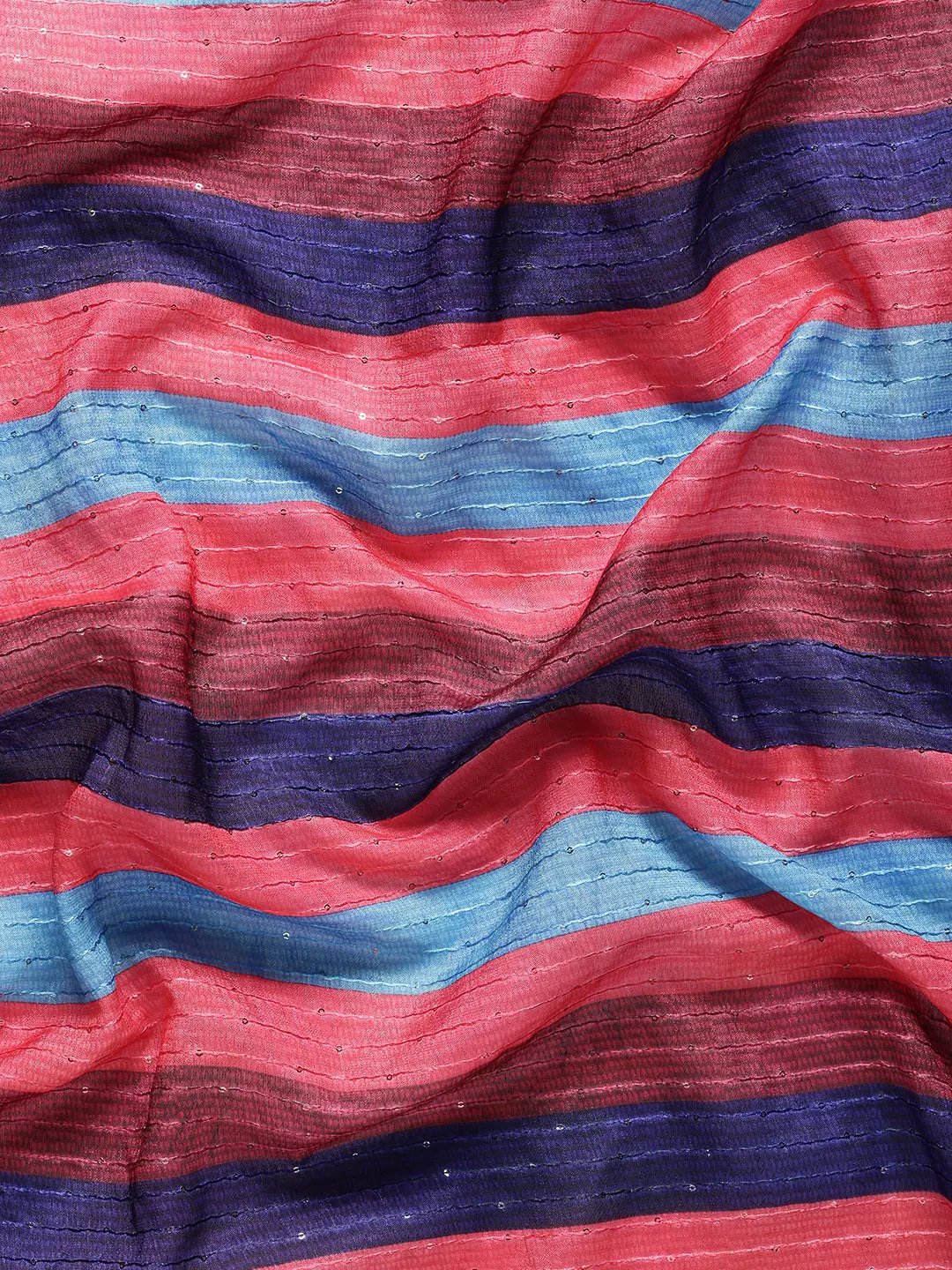 Stylish Striped Print Silk Saree with Sequenced Work