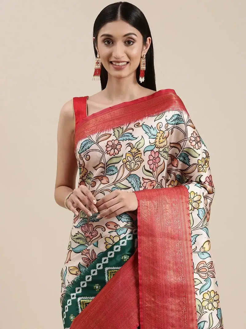 Light Pink Kalamkari Print Kanjivaram Zari Silk Saree