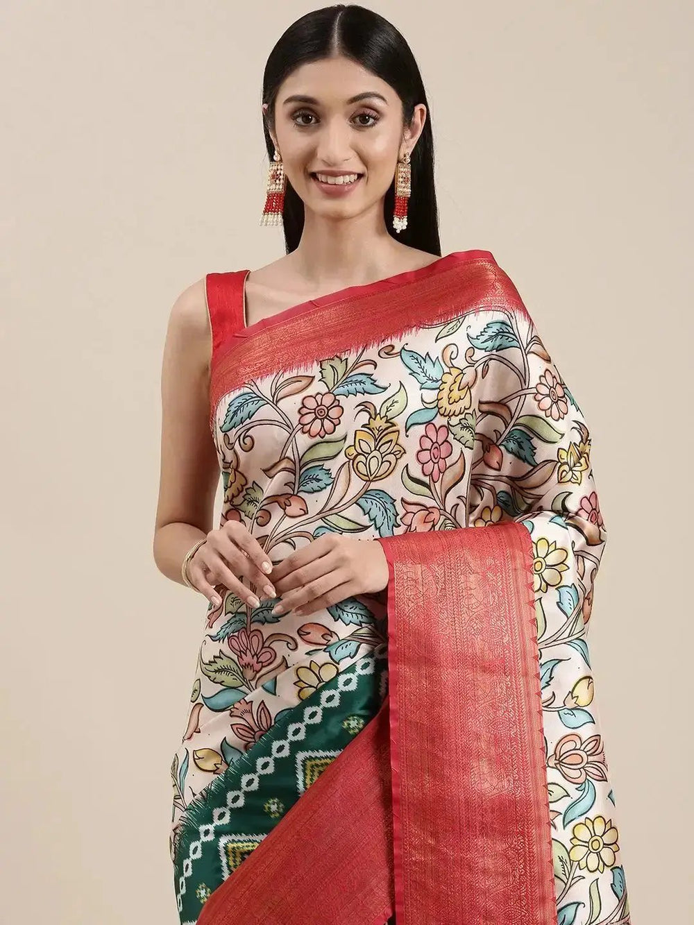 Cream Colour Kanjivaram Zari Silk Saree With Ethnic Motifs 