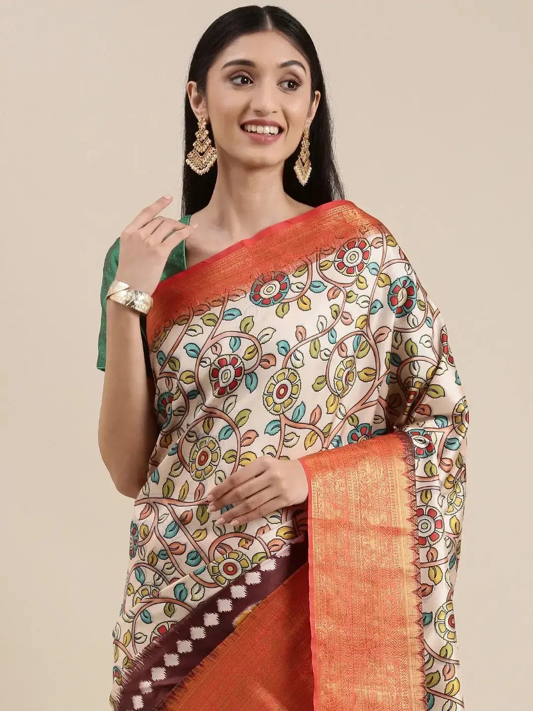  Kanjivaram Zari Silk Saree with Ethnic Motifs Work