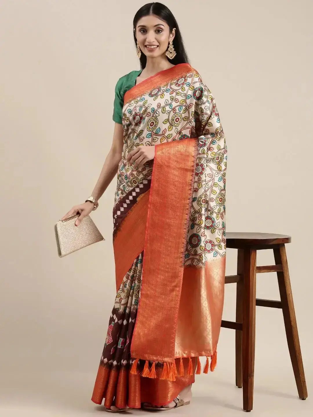  Kanjivaram Zari Silk Saree with Ethnic Motifs Work