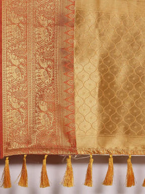 Kanjivaram Zari Silk Saree With Ethnic Motifs 