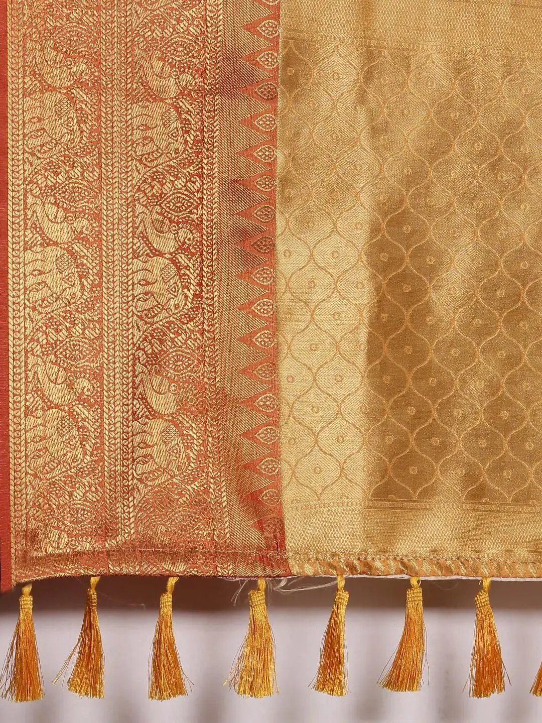 Kanjivaram Zari Silk Saree With Ethnic Motifs 