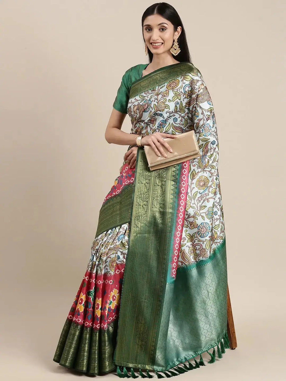  Kanjivaram Zari Silk Saree With Ethnic Motifs Work