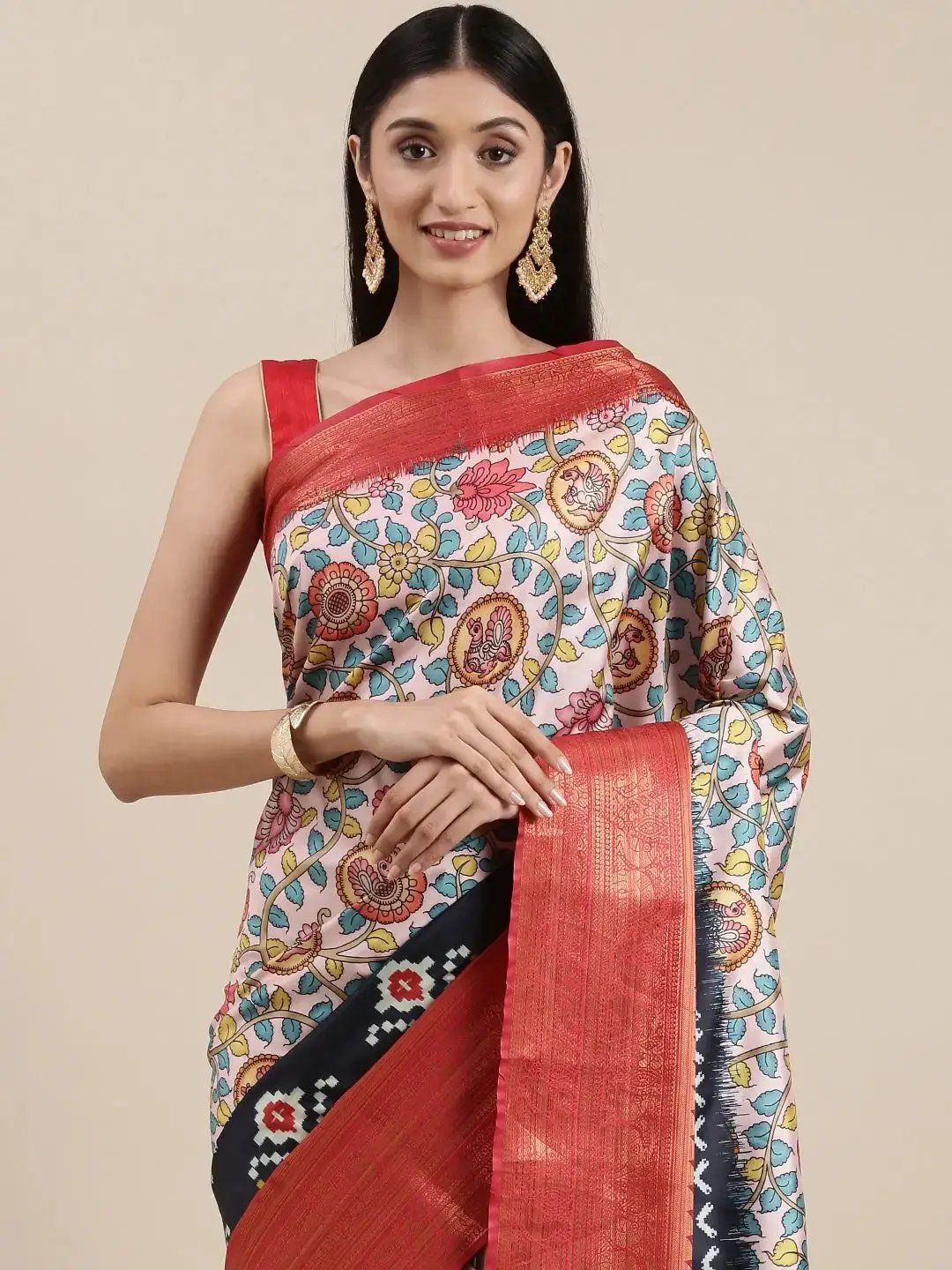  Kanjivaram Zari Silk Saree With Ethnic Motifs