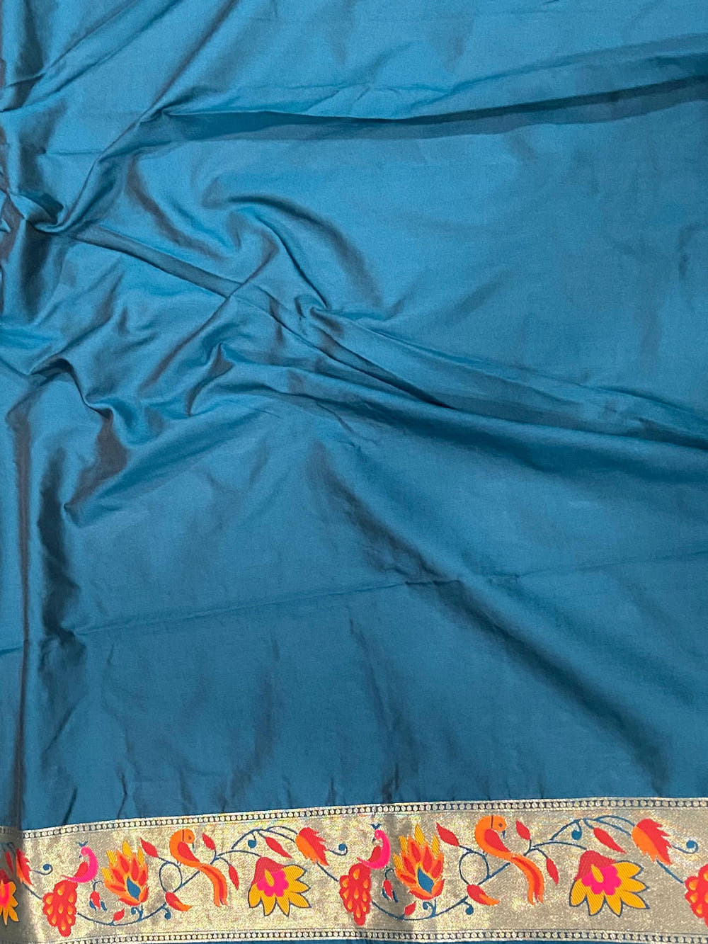 Denim Silk Blend Woven Zari Work Paithani Saree

