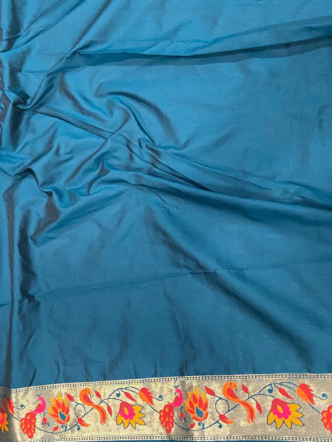 Denim Silk Blend Woven Zari Work Paithani Saree


