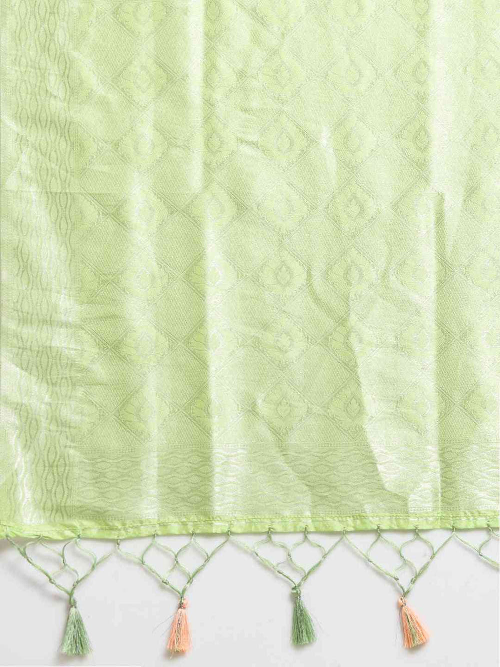  Baluchari Pista Colour Silk Blend Woven Design Saree