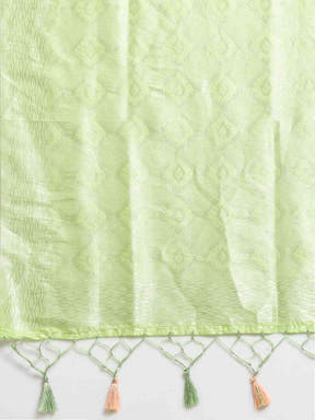  Baluchari Pista Colour Silk Blend Woven Design Saree