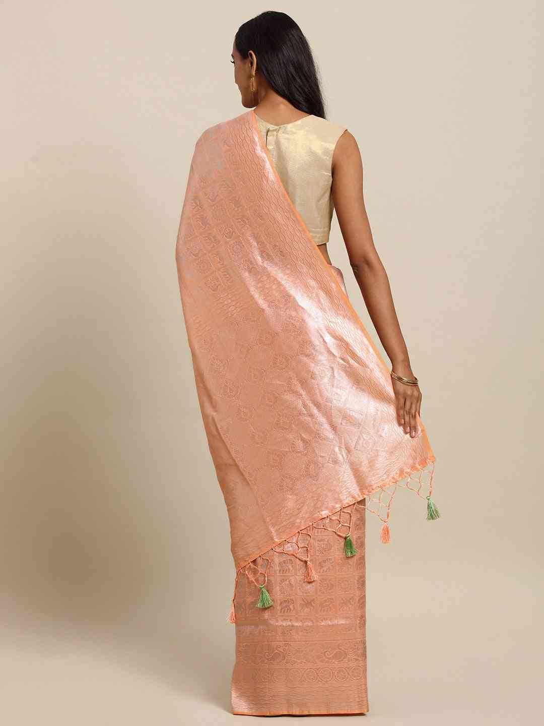 Baluchari Peach Silk Blend Saree