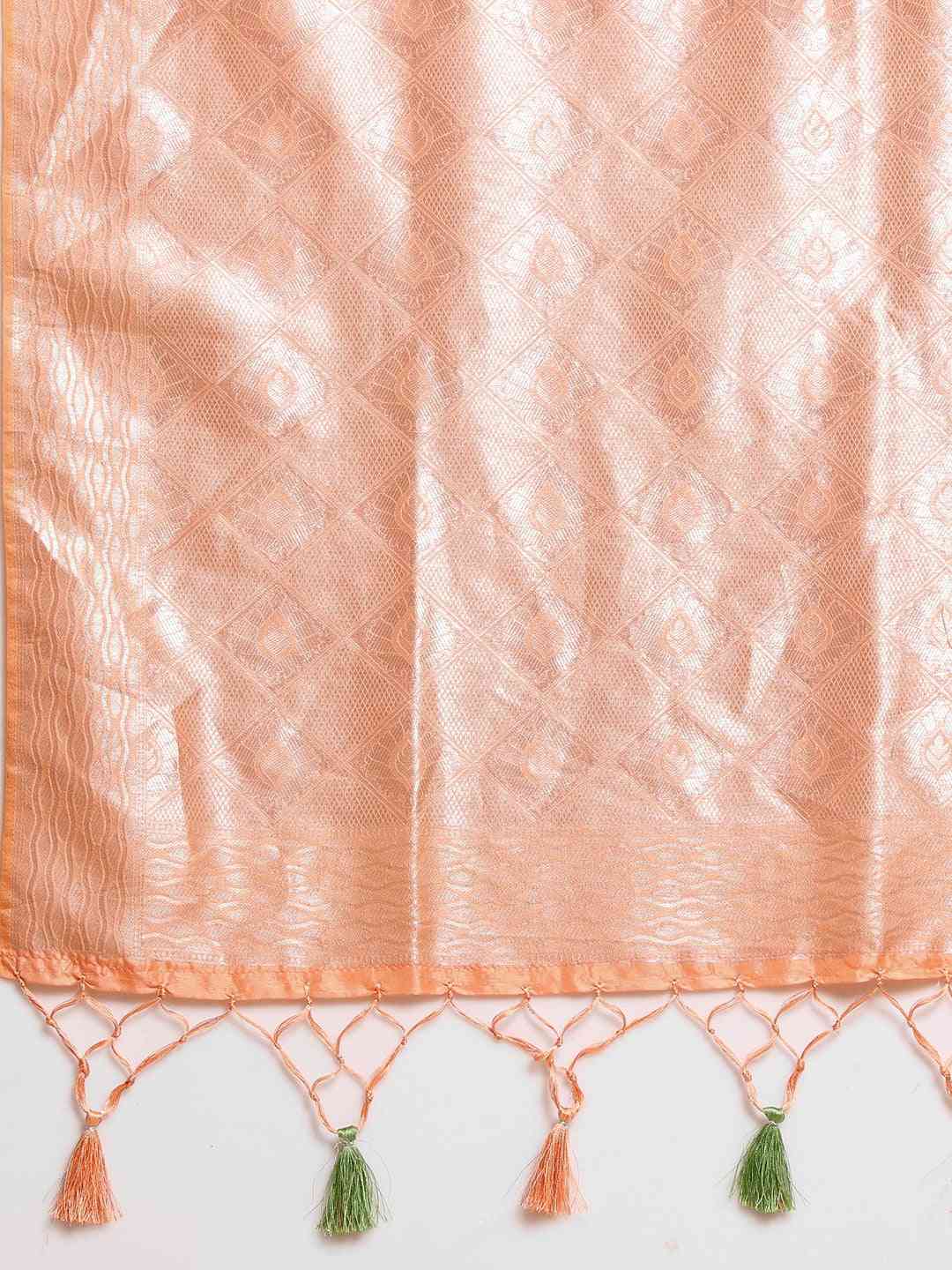 Baluchari Peach Silk Blend Saree