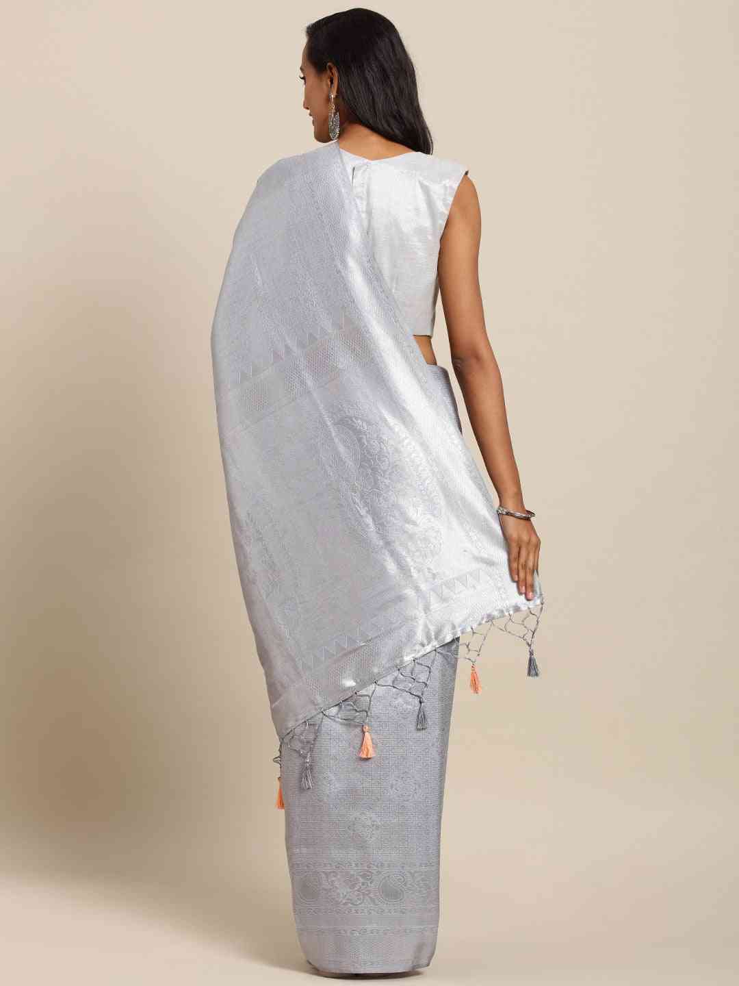 Exclusive Grey Silk Blend Woven Design Baluchari Saree