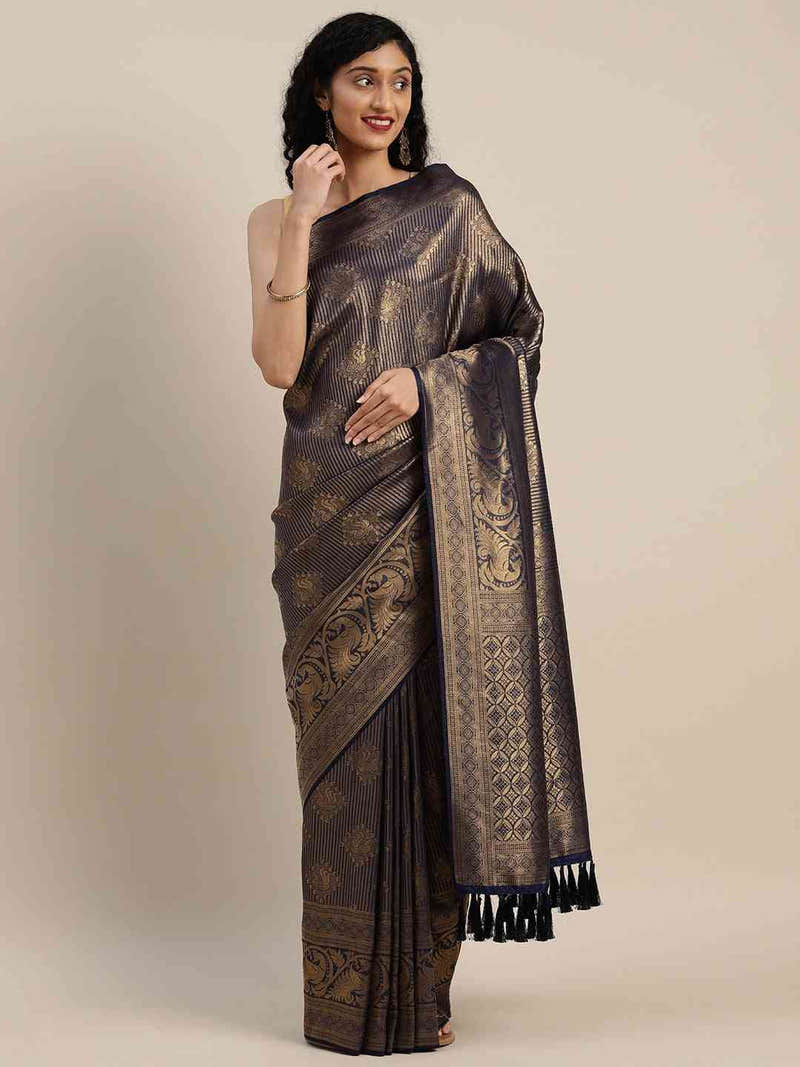 Exclusive Navy Silk Blend Banarasi Saree with Exquisite Woven Design