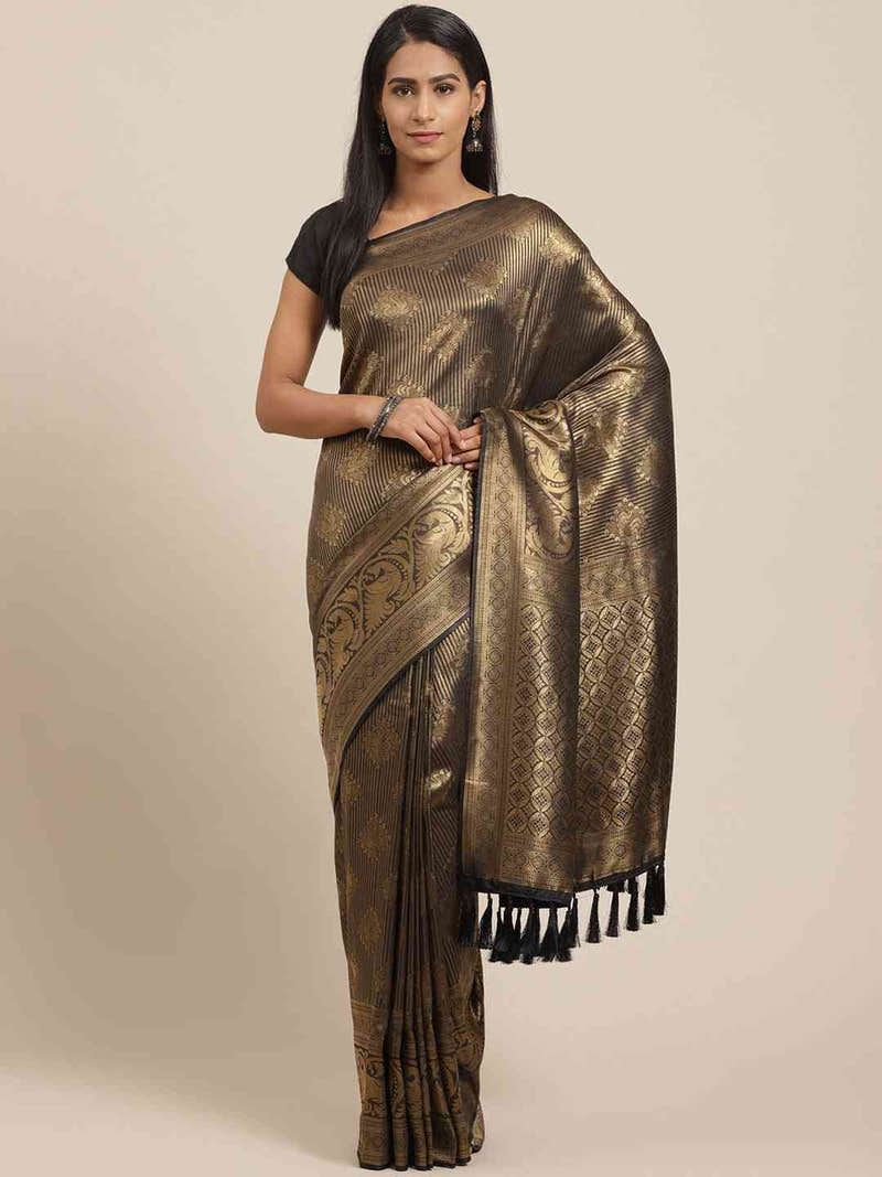 Trendy Black Colour Zari And Woven Design Banarasi Saree