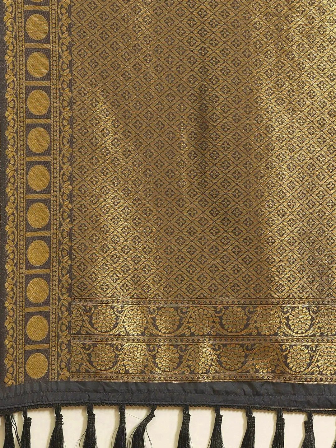 Silk Blend Black Colour Saree with Golden Zari Work 