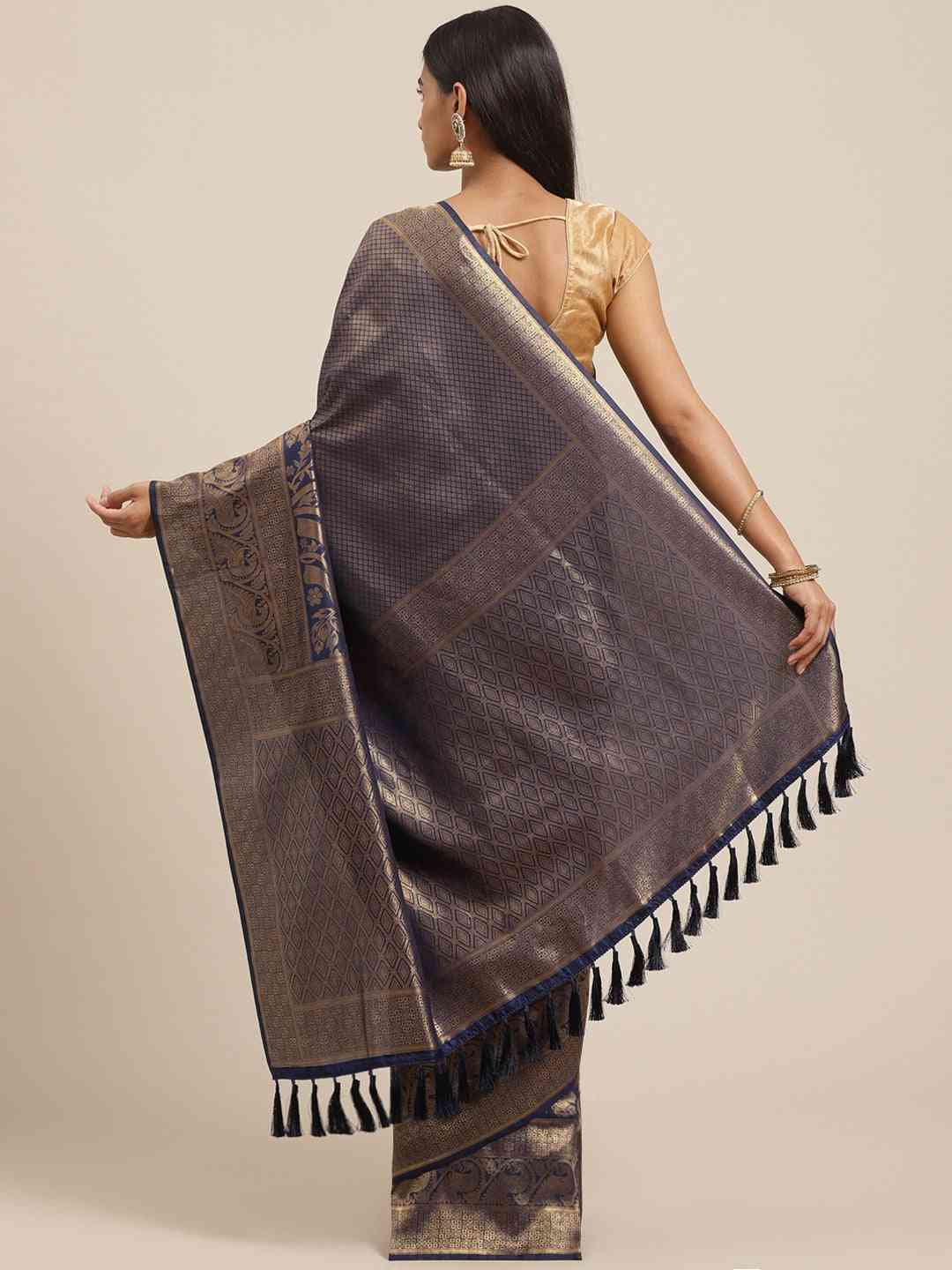 Trendy Navy & Golden Woven Design Banarasi Saree