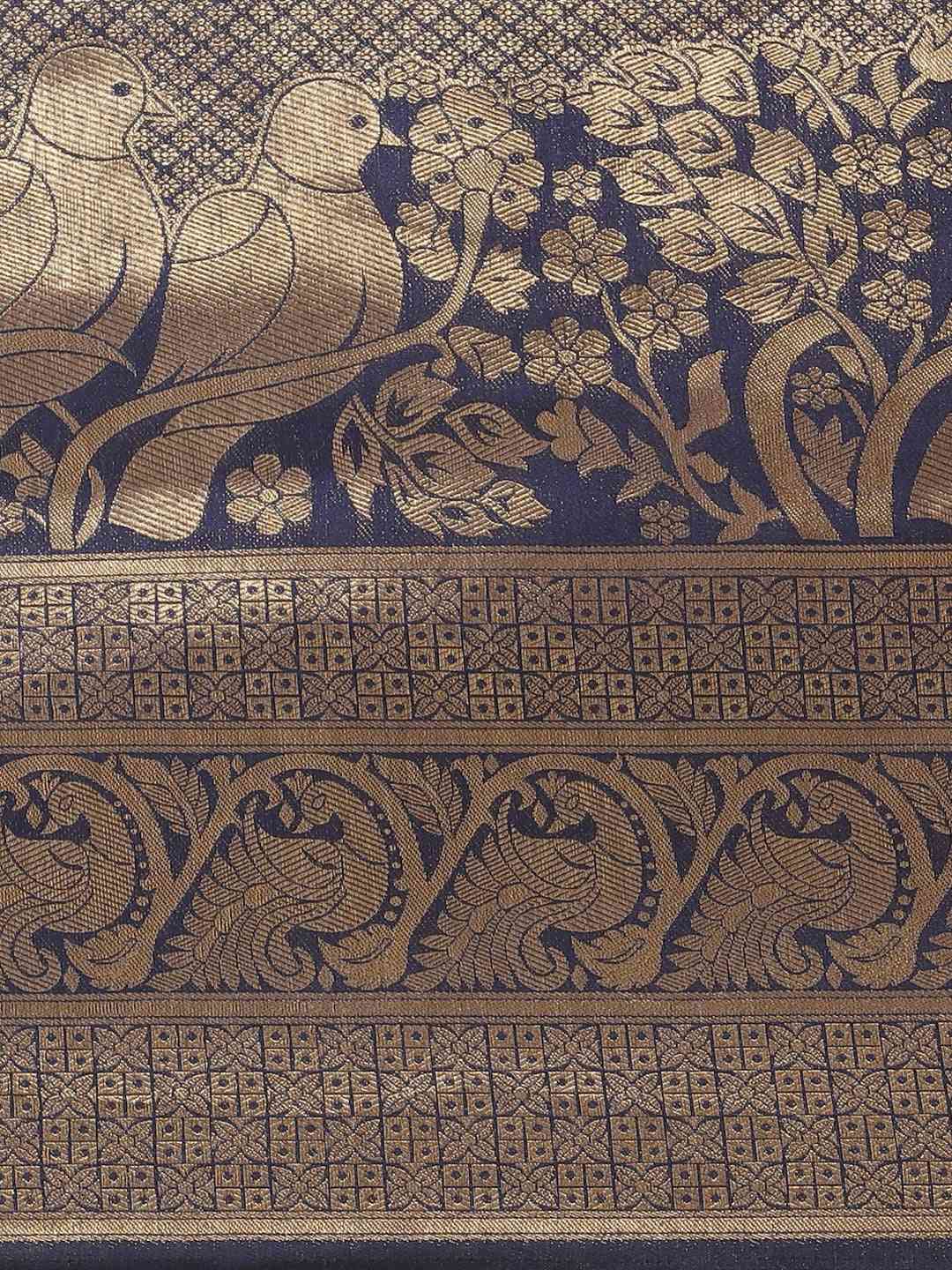 Trendy Navy & Golden Woven Design Banarasi Saree