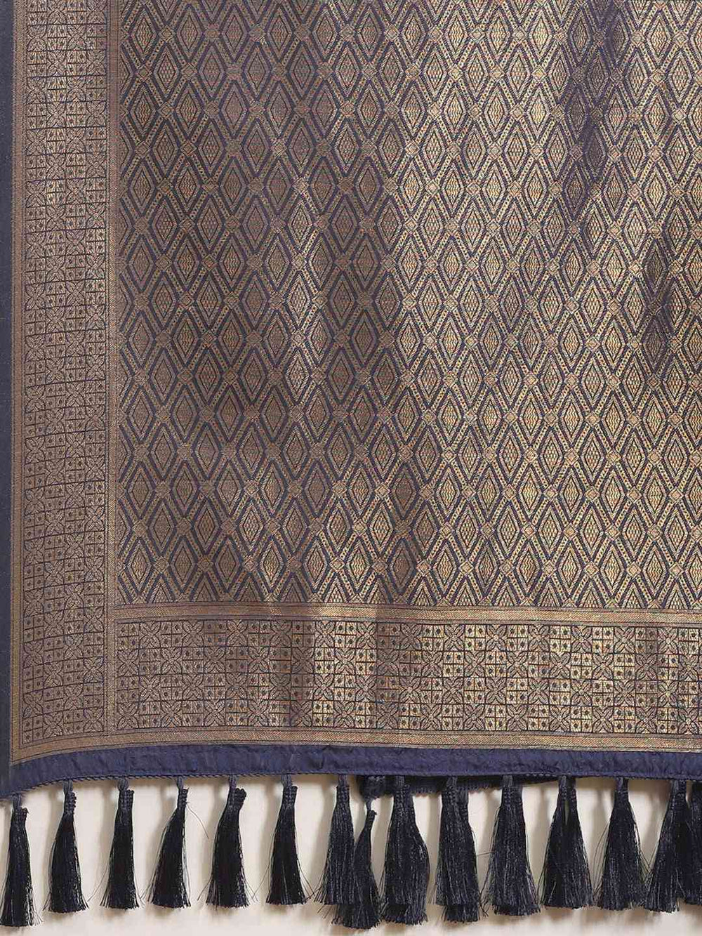 Trendy Navy & Golden Woven Design Banarasi Saree