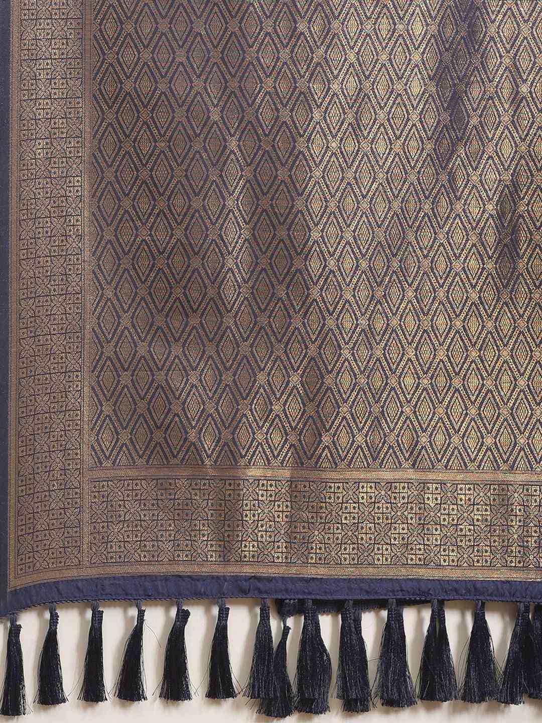 Trendy Navy & Golden Woven Design Banarasi Saree
