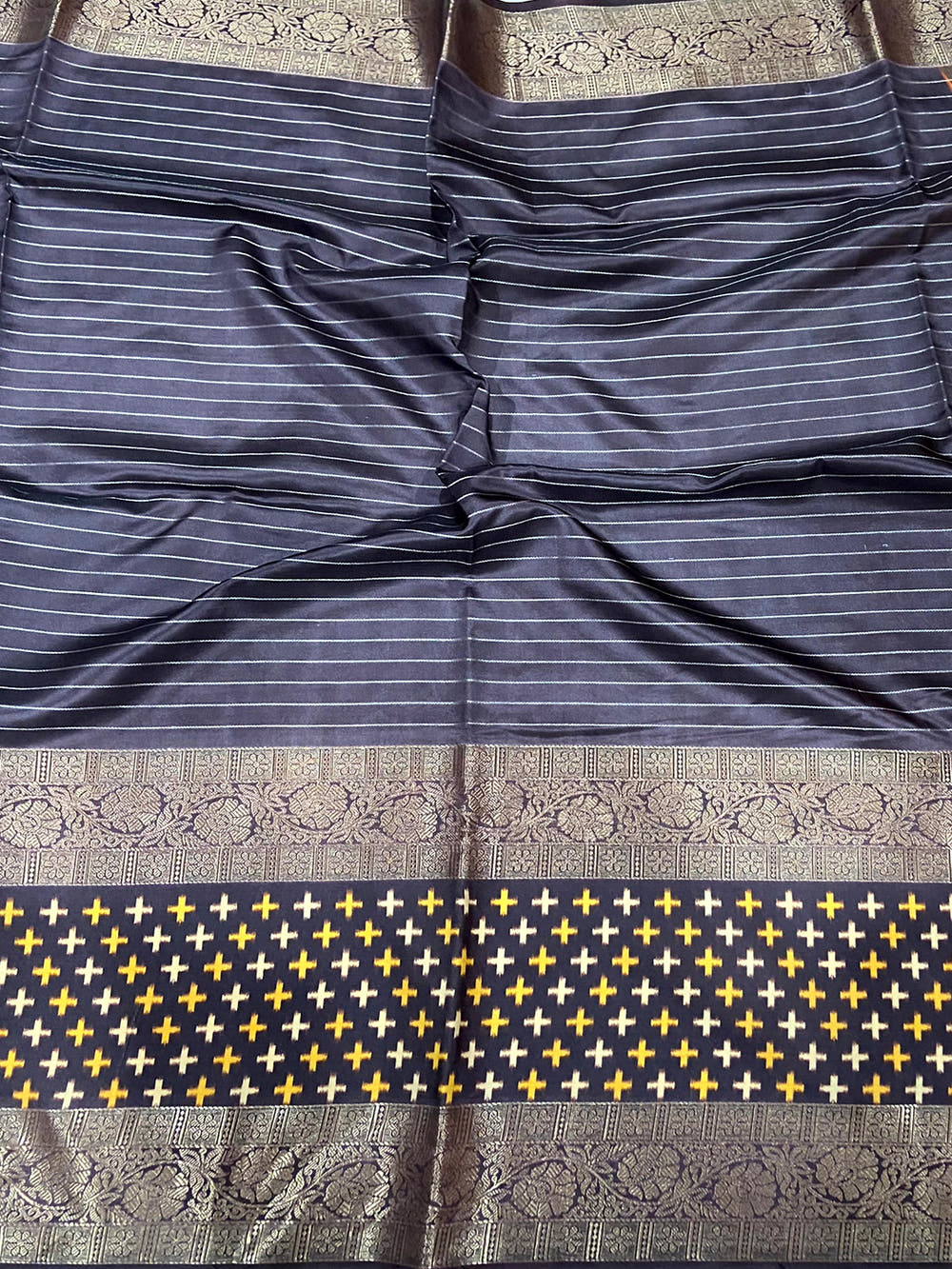 Golden Cross Ikkat Yellow Saree