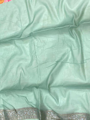 Light Green Lakhnavi Bandla Zari Weaving Saree

