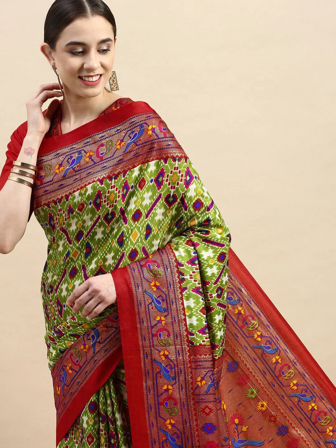 Soft Chanderi Silk Patola Saree With Foil Border Work 